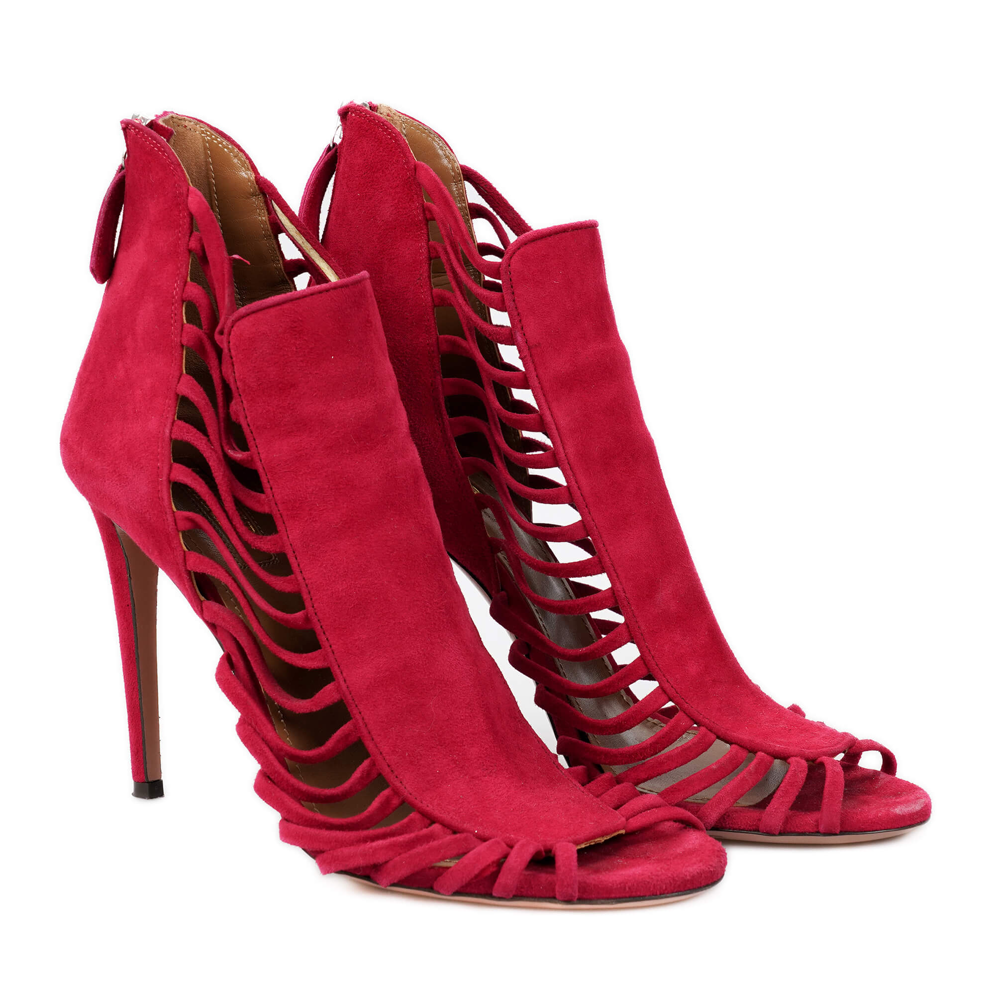 Aquazzura - Red Suede Cut Out Ankle Pumps